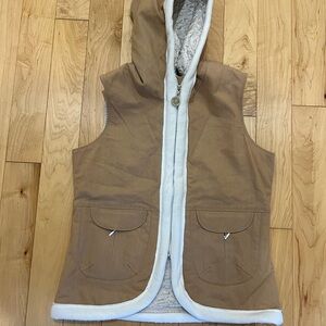 Tan Hooded Vest with Cream Trim